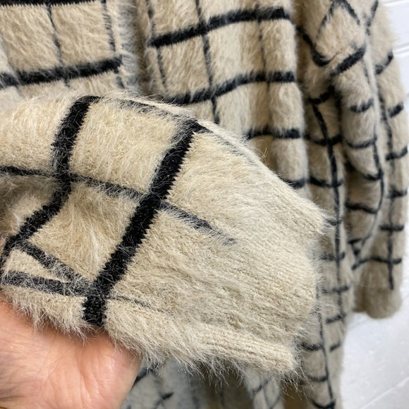 Mo:Vint New York Women light Brown open front plaid oversized Cardigan S Movint - Picture 5 of 8